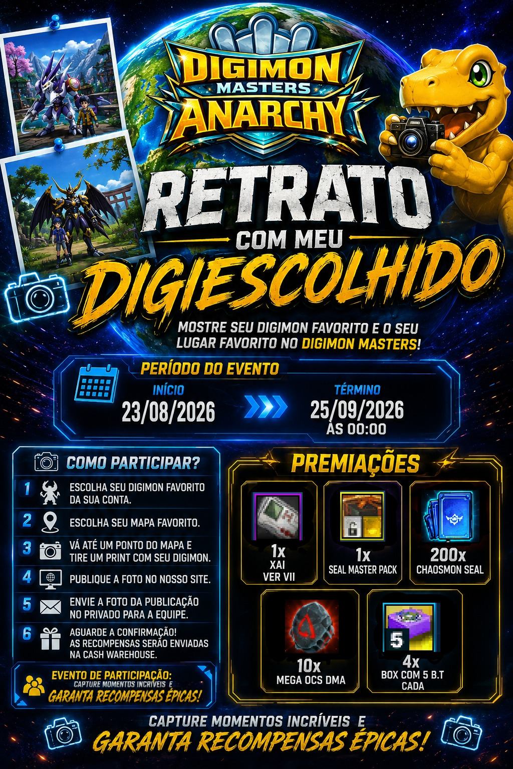 Arte oficial do evento Retrato com meu Digiescolhido do Digimon Masters Anarchy